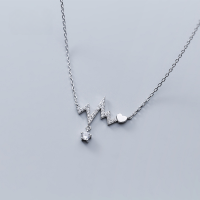 wholesale S925 silver women's Korean-style elegant diamond-embedded electrocardiogram short necklace sweet wave necklace D5390-S925 Silver Necklace>925 Silver