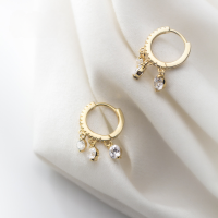 wholesale S925 Sterling Silver Korean-style Small Fresh Diamond-studded Short Hoop Earrings with Tassels, Elegant Streamer Earrings G1878-S925 silver pair gold model 925 silver