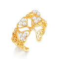 wholesale S925 Plated 9K Gold Retro Chic Hollowed-out Royal Lace Pearl Ring with Shell Pearl Open Adjustable Ring for Women-0-0