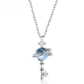 wholesale S925 Sterling Silver, Small Fresh Korean and Japanese Style Forest Girl Sky Blue Topaz Planet Key Necklace, Platinum-Plated Internet-Famous Pendant for Women-0-0