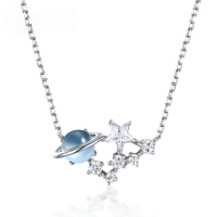 wholesale 925 Sterling Silver Japanese Korean Trendy Hot Style Topaz Cosmic Planet White Zircon Star Necklace for Women-925 silver