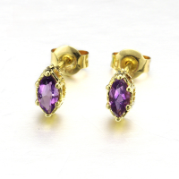 wholesale New 9K Gold Crystal Stud Earrings for Women, Japanese Style Simple Basic Versatile Amethyst Small Earrings for Drop Shipping-Amethyst earrings>9K yellow