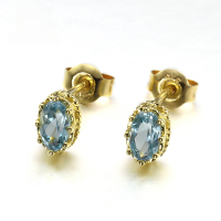 wholesale 9K Gold New Natural London Blue Topaz Basic Stud Earrings for Women, Versatile Subtle Earrings-Natural London Blue Dandelion Earrings 9K Gold