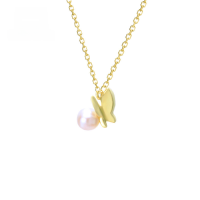 wholesale 9K Gold Art Li Fukada Kyoko Same Style Butterfly Loves Flowers Series Flower and Butterfly Pearl Necklace Collarbone Chain Women's Resale-Natural Freshwater Pearl Butterfly Necklace 9K Gold