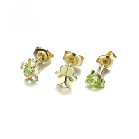 wholesale 9K Gold Japanese-style Light Jewelry Four-Leaf Clover Flower Ear Stud Set for Women, Super Exquisite Mini Earrings New Arrival-9K Gold Flower Clover Set 9K Gold