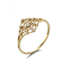 wholesale 14K/10K/18K Gold Natural Full-Cut Diamond Hollow Four-Leaf Clover Ring for Women Jewelry-Four-leaf Clover 14K Ring>10#