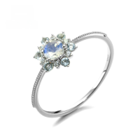 wholesale 9K White Gold Japanese Light Luxury Jewelry Wholesale Natural Topaz Moonstone Snowflake Ring-9K White Gold Snowflake Ring>12#