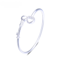 wholesale S990 Sterling Silver Ethnic Style Heart-shaped Key Adjustable Bangle for Women, Simple and Fashionable Love Pure Silver Bracelet Jewelry-0-0
