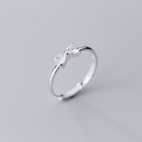 wholesale Sterling Silver S925 Women's Korean Style Simple Sweet Diamond Inlaid Bow Minimalist Fresh youthful Heart Ring Jewelry J5589-s925 silver ring Adjustable opening