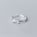 wholesale Sterling Silver S925 Women's Korean Style Simple Sweet Diamond Inlaid Bow Minimalist Fresh youthful Heart Ring Jewelry J5589-0-2