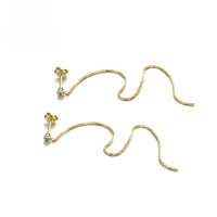 wholesale 14K Gold Qi Wei Same Style Extra Long Diamond Ear Thread, Yili Jewelry Fashionable Temperament OL Minimalist Style-9K Gold Extra Long Diamond Earrings