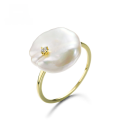 wholesale 14K Solid Gold Artisan Baroque Button Pearl Ring from Yili Jewelry, a Direct Source Manufacturer-0-0