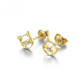 wholesale 14K Gold Japanese Korean Style Cute Cat Face Diamond Stud Earrings for Women, Minimalist Light Jewelry Wholesale-0-0