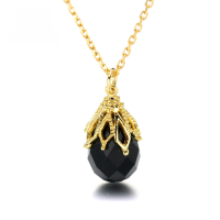 wholesale 9K Gold Natural Black Agate Pendant Women's Retro Luxury Minimalist Necklace Yili Jewelry Wholesale-Natural Black Onyx Faceted Pendant 9K