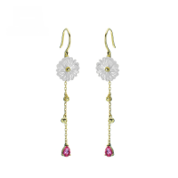 wholesale 9K Gold Artli Jewelry Natural Shell Flower Earrings Long Tassel Hook for Women, Spring New Collection-Daisy Tassel Earrings 9K Gold