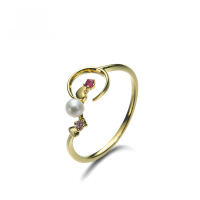 wholesale 9K Gold Artli Jewelry Spring New Natural Freshwater Pearl Heart Moon Ring, Simple and Logo Customizable-9K Gold Pearl Heart Moon Ring 17#