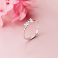 wholesale Sterling Silver S925 Women's Korean Style Simple Sweet Diamond Inlaid Bow Minimalist Fresh youthful Heart Ring Jewelry J5589-0-1