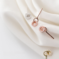 wholesale S925 Silver Ear Studs Women Japanese Style Minimalist Diamond-Encrusted Round Geometric Hollow-Out Ear Accessories E9707-S925 Silver Silver Model 925 Silver