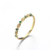 wholesale 14K Gold Japanese Light Luxury Natural Green Gemstone Women's Ring, Simple and Fashionable OL Zirconia Ring-14K Gold Natural Emerald Ring>16#