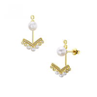 wholesale 14K Gold Artli Jewelry Natural Freshwater Pearl Earrings, Japanese-style Luxury Retro Detachable Stud Earrings-V-Shaped Pearl Earrings 14K Gold--In Stock