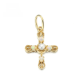 wholesale 9K gold delicate small vintage natural pearl opal cross pendant necklace with an openwork minimalist design-0-0