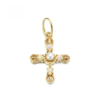 wholesale 9K gold delicate small vintage natural pearl opal cross pendant necklace with an openwork minimalist design-Vintage Cross Pendant  9K Gold