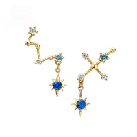 wholesale 9K Gold Ladies' Fashion Personality Fringe Zircon Sun Earrings with Big Dipper Design by Yili Light Jewelry-9K Gold Seven Star Earrings
