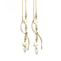 wholesale 9K gold Japanese-style minimalist luxury irregular star long earrings for women, simple OL style, elegant and ethereal-9K Gold Natural Moonstone Star Earrings