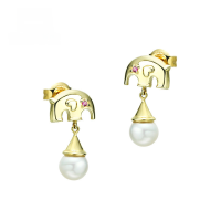 wholesale 9K Gold Japanese and Korean New Style Love Elephant Earrings Natural Freshwater Pearl Ear Studs Drop Shipping-Auspicious Pearl Earrings 9K Gold