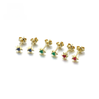 wholesale 9K gold jewelry dropshipping, mini red blue green spinel star earrings, Korean and Japanese style earrings-Green Spinel Earrings>9K Gold