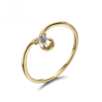 wholesale 9K Gold New Natural Moonstone V-Shaped Minimalist Stackable Ring for Women, Factory Direct-Blue Moonlight 9K Gold Ring 16#