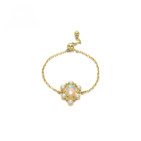 wholesale 9K Gold Metal Chain Ring with Natural Teardrop Opal Pearl and Adjustable Design for Drop Shipping-9K Gold Opal Ring Adjustable 10-17#