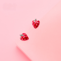 wholesale S925 silver earrings for women, Korean-style, simple and cute, girly, fruit-themed red strawberry with green leaves ear accessories G2109-0-1