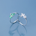 wholesale S925 Silver Ring Women's Japanese and Korean Style Minimalist Diamond-Inlaid Leaf Ring, Forest-inspired Fresh and Elegant Ring J5614-0-2