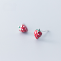 wholesale S925 silver earrings for women, Korean-style, simple and cute, girly, fruit-themed red strawberry with green leaves ear accessories G2109-0-0