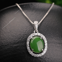 wholesale New S925 silver inlaid minimalist hollowed-out egg-shaped jade pendant necklace for women with appraisal certificate, wholesale-Jadeite 8mm*10mm pendant (without chain) >925 silver