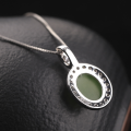 wholesale 925 sterling silver inlaid with Hetian jade pendant, minimalist vintage style with appraisal certificate, natural cabochon green jade necklace for women-0-3