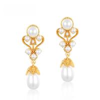 wholesale 10K Gold Plated S925 Sterling Silver Japanese & Korean Light Luxury Vintage Pearl Earrings for Women, Fashion OL Earrings, Dropshipping-10K gold + swimming paint (clearance products are not refundable or exchangeable unless there is a quality issue. Please do not bid if you mind)  925 silver