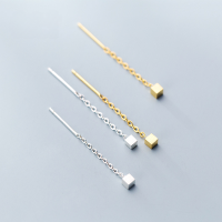 wholesale 925 Sterling Silver Ear Threads for Women, Korean Style Minimalist Geometric Brushed Square Ear Threads with a Fresh and Playful Vibe G1635-S925 silver pair silver model>925 silver