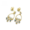 wholesale 9K gold jewelry new style retro minimalist blue spinel natural pearl earrings for women Bohemian fringe-0-0