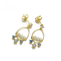 wholesale 9K gold jewelry new style retro minimalist blue spinel natural pearl earrings for women Bohemian fringe-9K Gold Blue Spinel Pearl Earrings