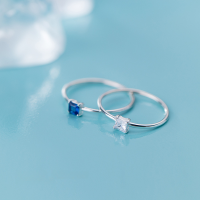 wholesale S925 silver ring for women, Korean and Japanese style, minimalist and fresh, fashionable and unique square diamond trendy band R01063-S925 Silver-White Diamond Ring>US 6