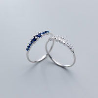 wholesale Sterling Silver Ring Women's Korean Style Simple and Fresh Personality Row Diamond Trend Jewelry J5741-S925 Silver Blue US Size 6