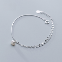 wholesale S925 Silver Bracelet and Ankle Chain for Women, Korean Style Personality and Elegant Pearl Double Layer Sweet Accessory S321-S925 silver bracelet