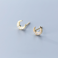 wholesale Sterling Silver S925 Women's Korean Style Minimalist Fashion Mini Diamond-Inlaid Moon Earrings Elegant Accessories G2496-S925 silver pair-silver 925 silver
