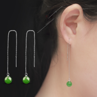 wholesale 925 Sterling Silver Inlaid Jasper Earwires Hetian Jade Earrings, National Trend Ancient Style Pure Silver Tassel Jade Ear Drops-6mm Jasper Beads 925 Silver