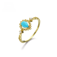 wholesale 14K Gold Artli Light Jewelry Natural Turquoise Pearl Hollow Floral Ring for Women, Vintage Ethnic Style-9K Gold--Spot 9#