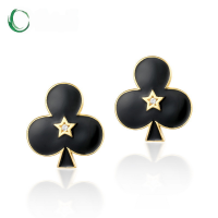 wholesale S925 gold-plated European and American style poker element black spade earrings Alice playing card soldier pentagram earrings for women-Black>925 silver