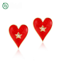 wholesale 925 silver with 9K gold plated, European and American fashion drip oil red heart white zircon, playing card red heart women's earrings Cross-border hot style-925 silver