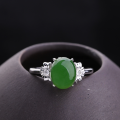 wholesale 925 Sterling Silver with Certificate Inlaid Cabochon Hetian Jasper Ring Wholesale Vintage Natural Green Gemstone Adjustable Women's Ring-0-5